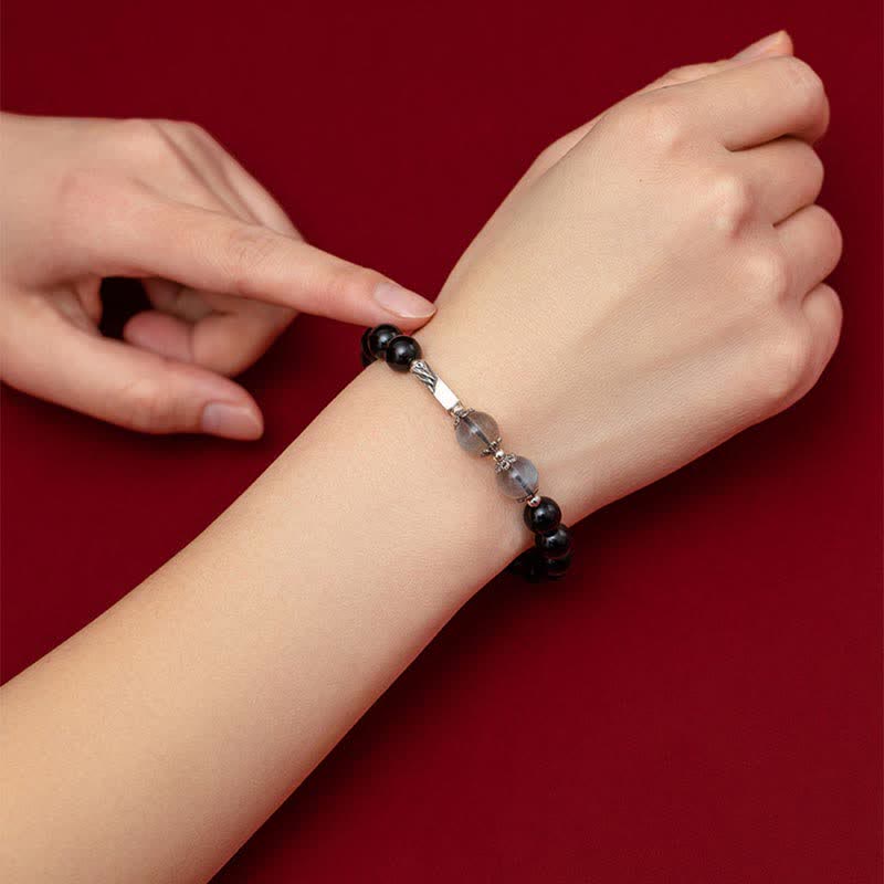 Obsidian Moonstone Couple Bracelet 8mm & 10mm for Strength