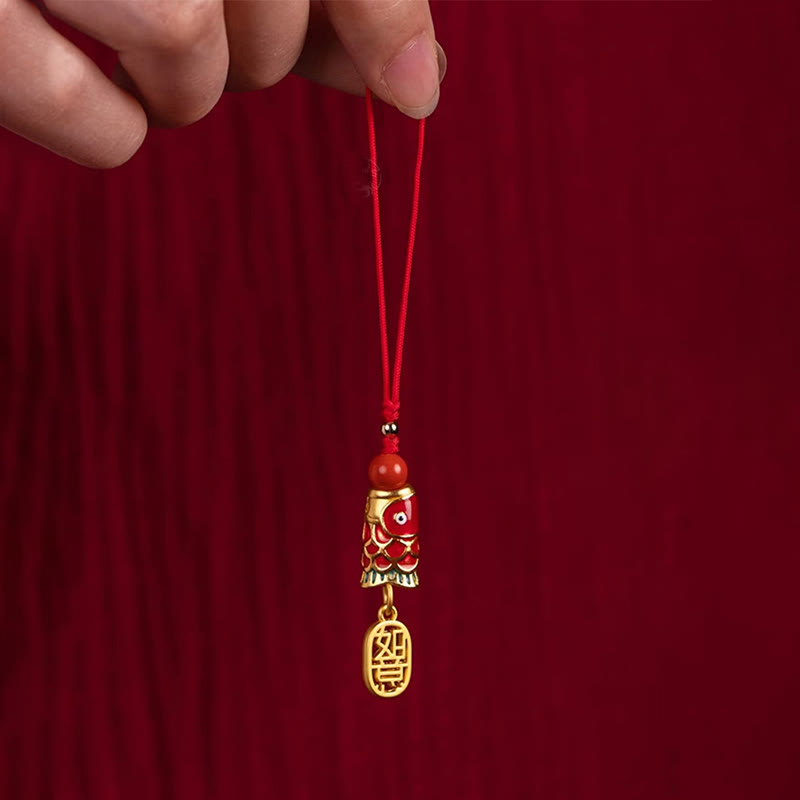 Cinnabar Koi Fish Charm Phone Hanging for Wealth & Luck