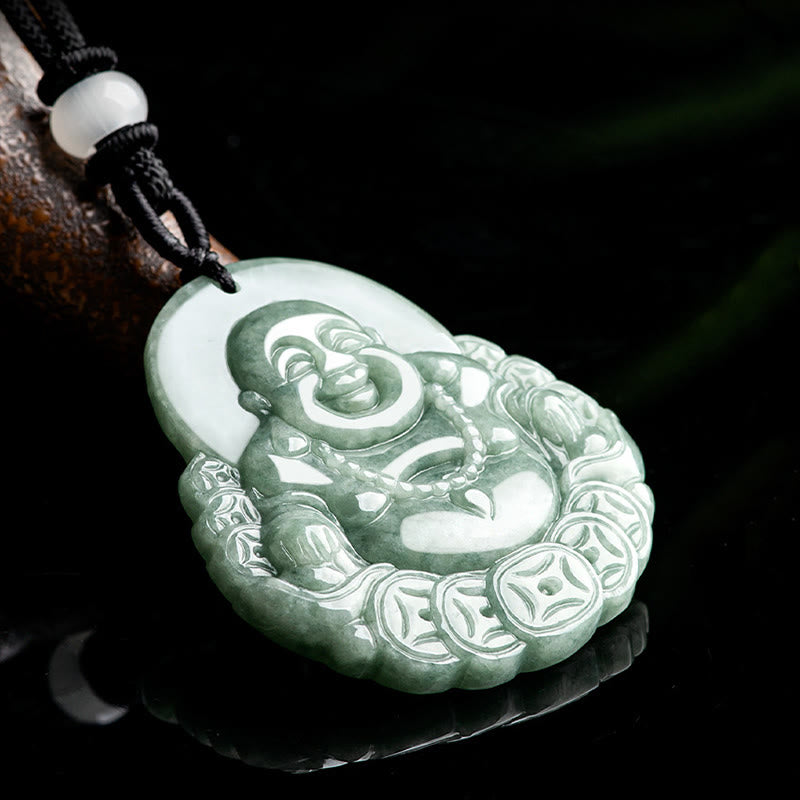 Collier pendentif Bouddha rieur en jade naturel Abondance