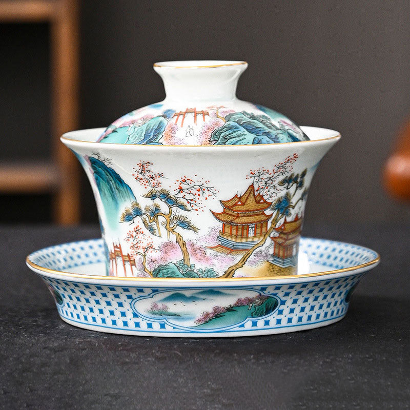 Ceramic Jingdezhen Dragon Phoenix Gaiwan Tea Cup 170ml