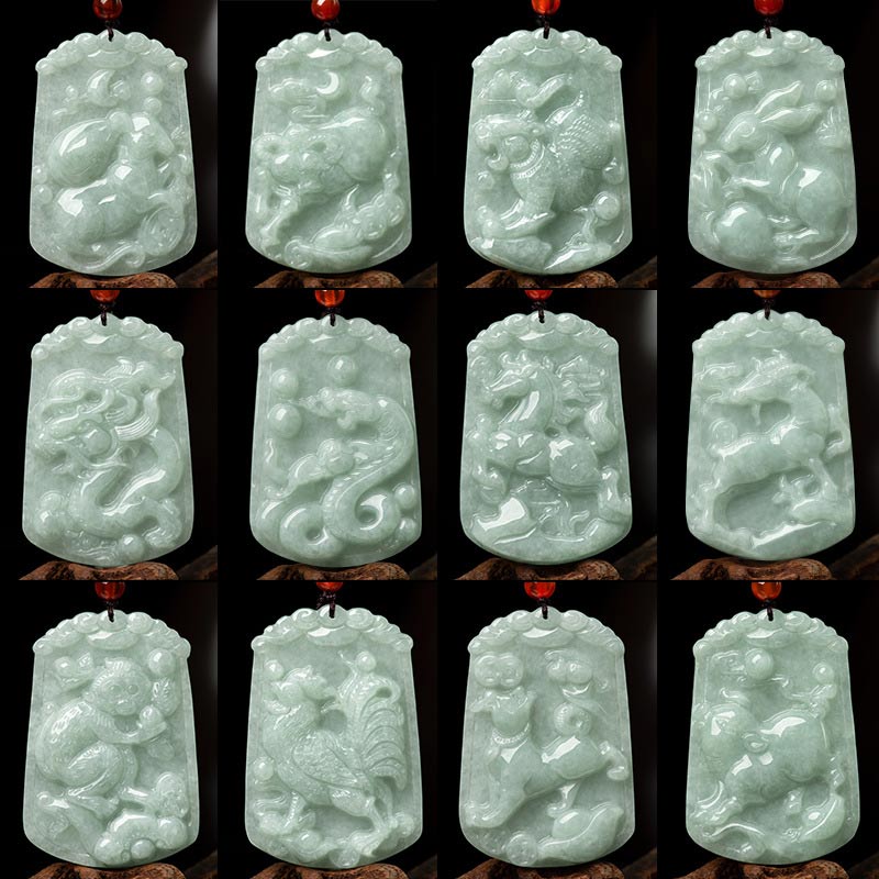 Unisex Jade Necklace with 12 Chinese Zodiac Pendants for Abundance