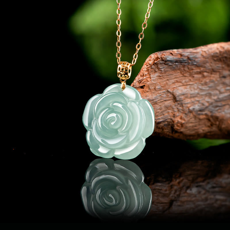 925 Sterling Silver Jade Luck Necklace 18K Gold Pendant