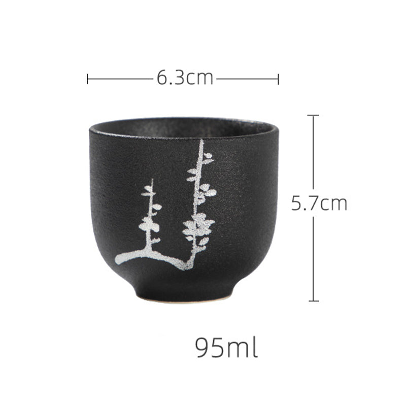 Tasse à thé en céramique noire peinte à la main de 95 ml, motif fleur de lotus