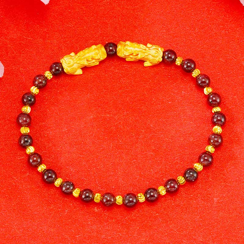 Double Pixiu 6mm Agate & Jade Wealth Bracelet Unisex