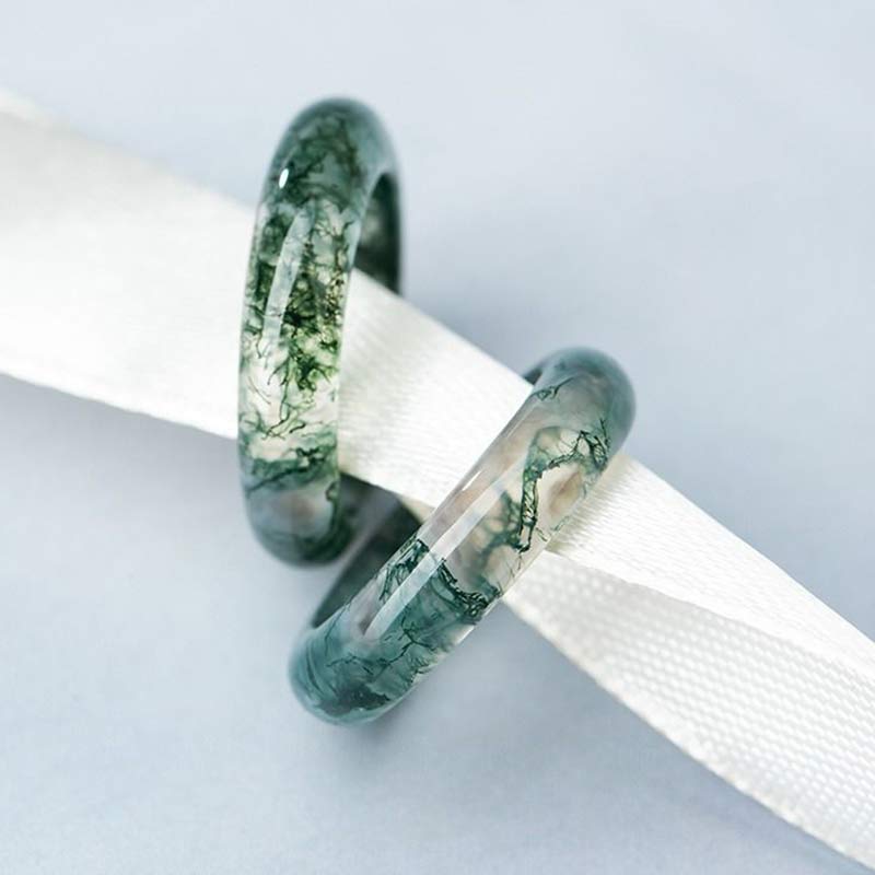 Moss Agate Healing Balance Ring 18mm Unisex Spiritual Jewelry