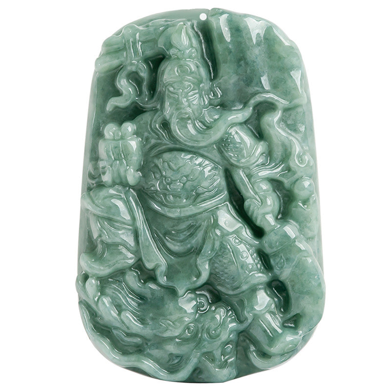 Natural Jade Guan Gong Wealth Necklace Pendant