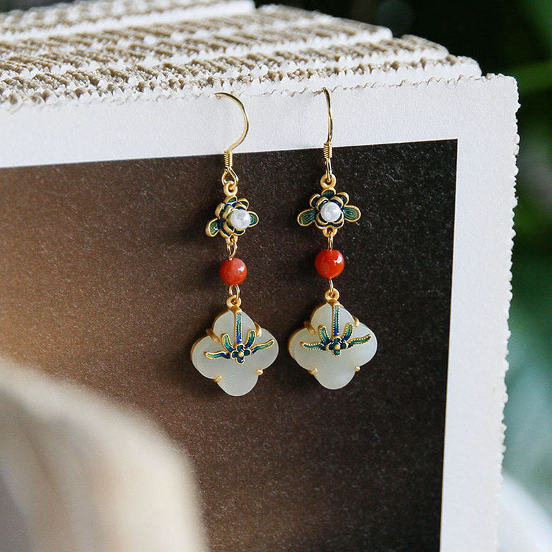 Lucky Four Leaf Clover Jade Earrings for Abundance & Luck