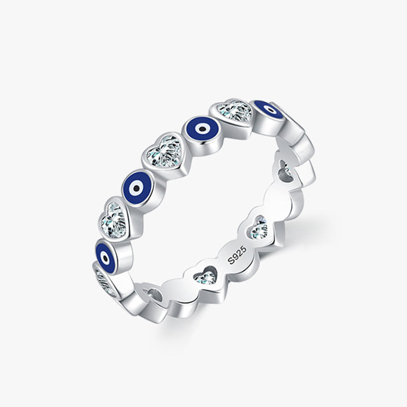 Evil Eye Love Heart Ring in 925 Sterling Silver - Protection & Blessing