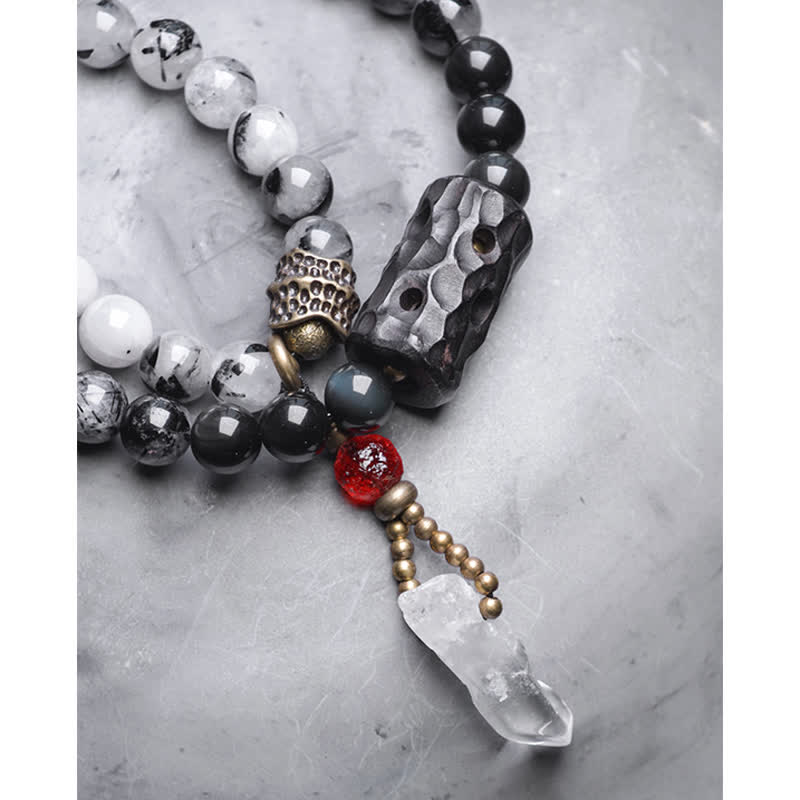 Bracelet couple en quartz rutile noir et quartz clair 8 mm