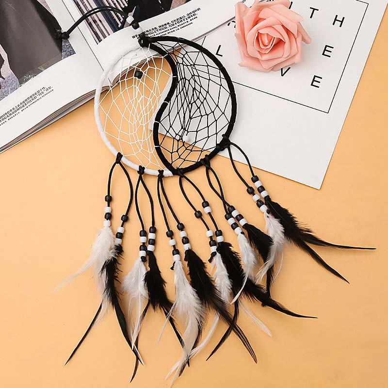 Yin Yang Dream Catcher with Feathers | Balance Wall Art
