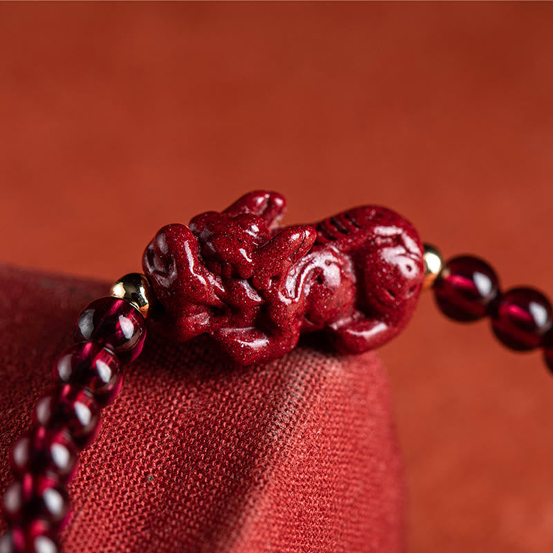 Garnet Cinnabar Pixiu Bracelet for Calm and Blessings