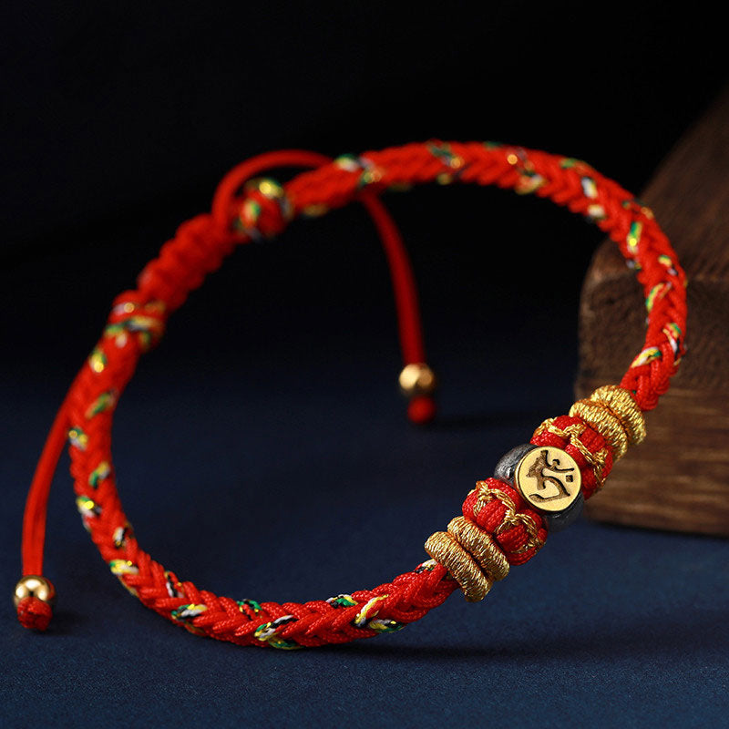 Chinese Zodiac Silver Red String Bracelet 18-28cm