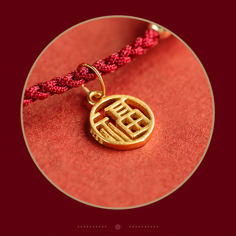 925 Sterling Silver Red String Bracelet with Fu Character