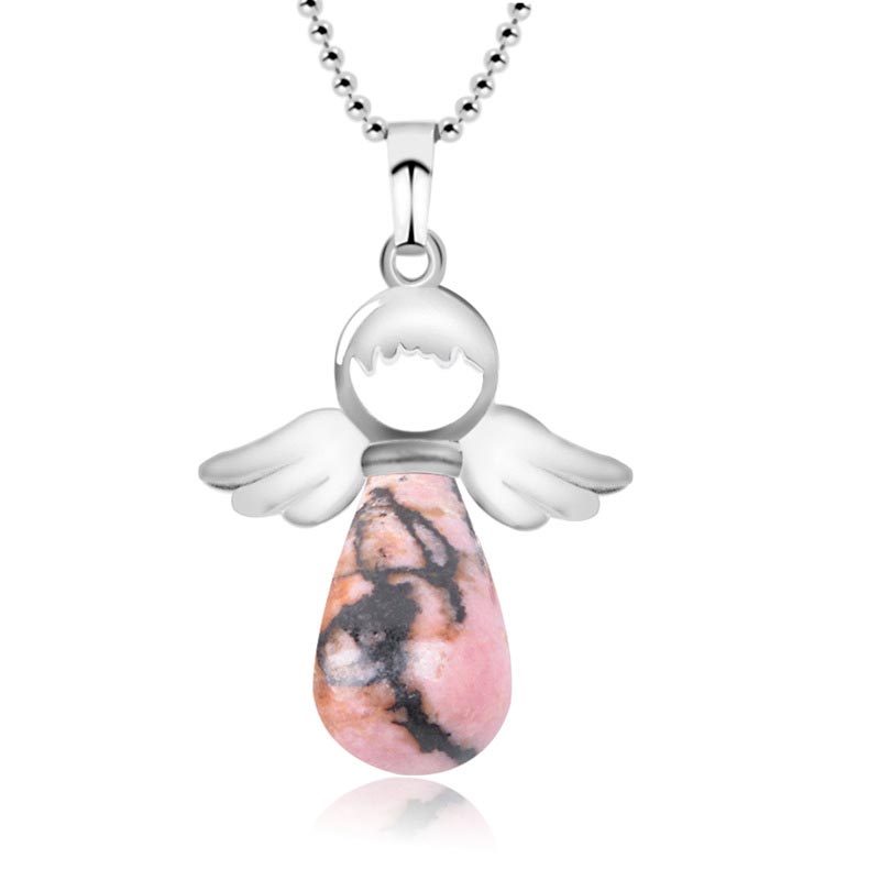 Natural Crystal Luck Necklace with Angel Wings Pendant