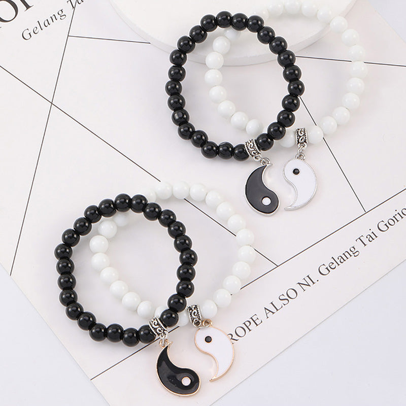 8mm Yin Yang Bracelet with Black Onyx & White Turquoise