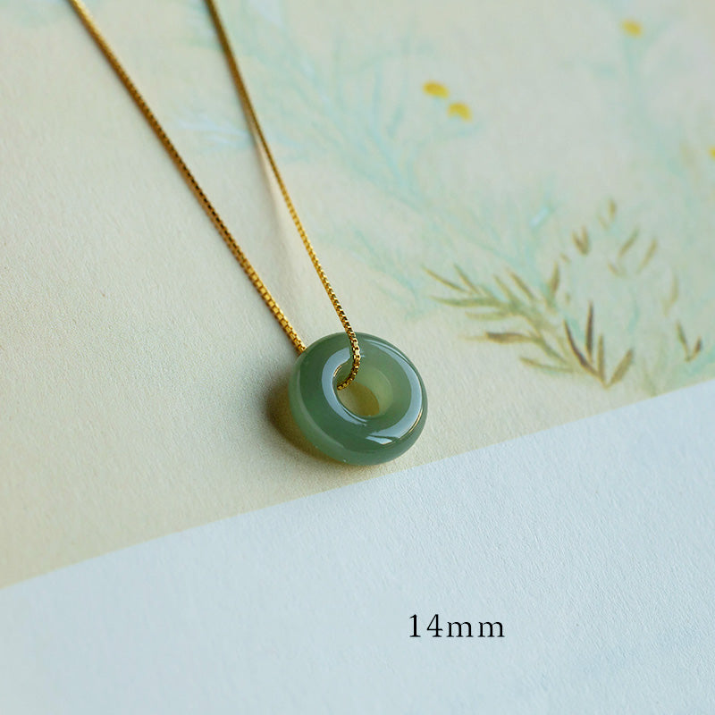 14mm Natural Jade & Cyan Jade Peace Necklace for Luck & Abundance