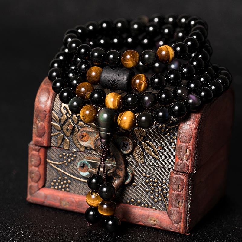 6mm Obsidian Blessing Bracelet Mala for Protection & Healing