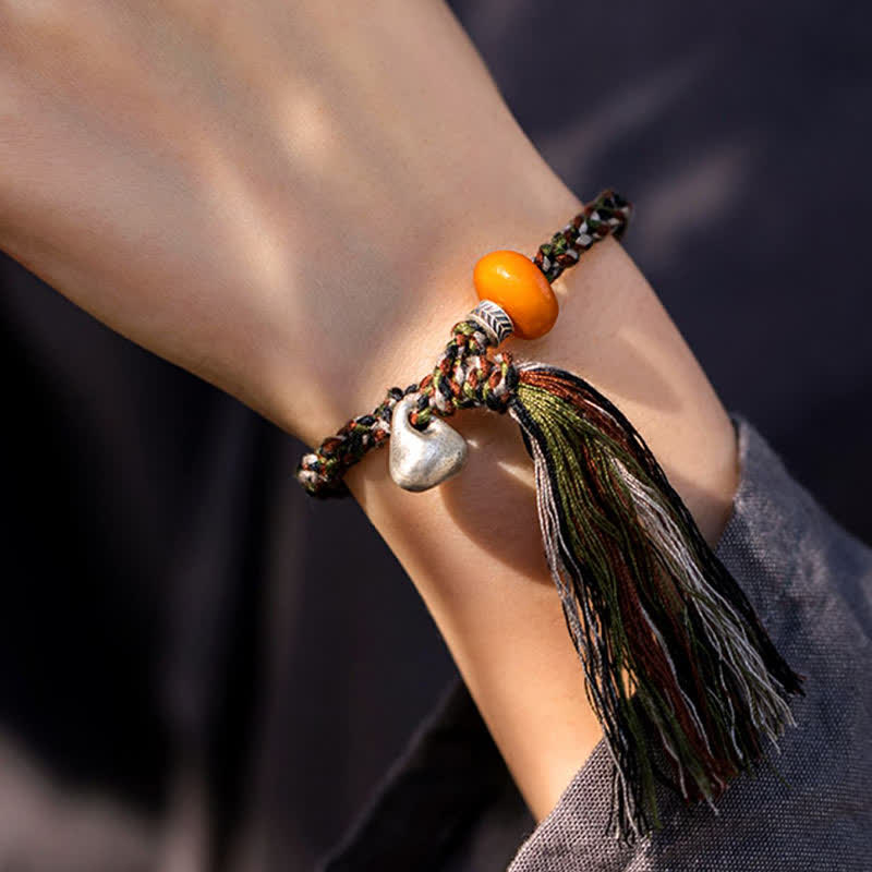 Bracelet de protection des vœux en argent sterling 990 et ambre