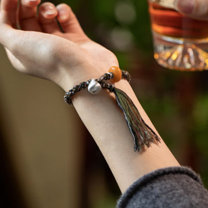 Bracelet de protection des vœux en argent sterling 990 et ambre
