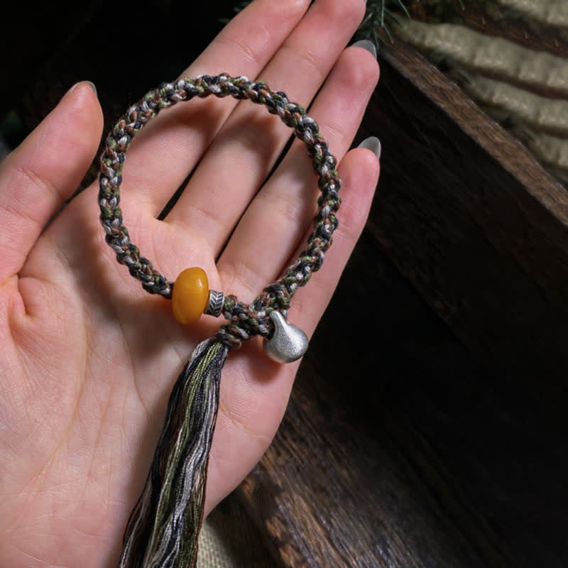 Bracelet de protection des vœux en argent sterling 990 et ambre