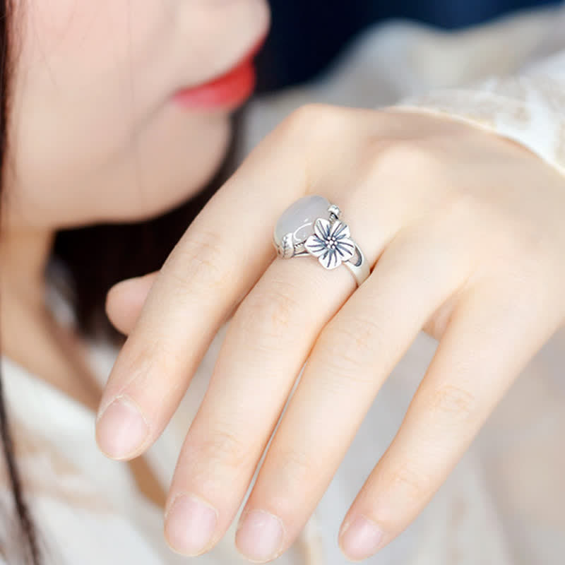 Bague d'harmonie positive en argent sterling 990 et calcédoine prune