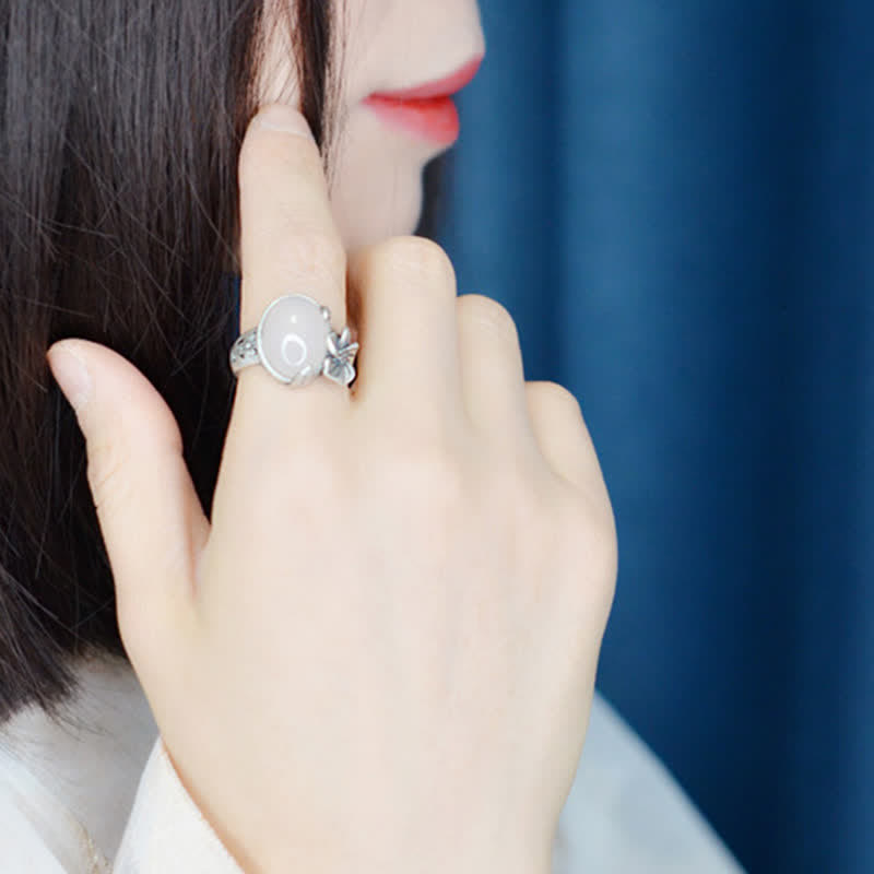 Bague d'harmonie positive en argent sterling 990 et calcédoine prune