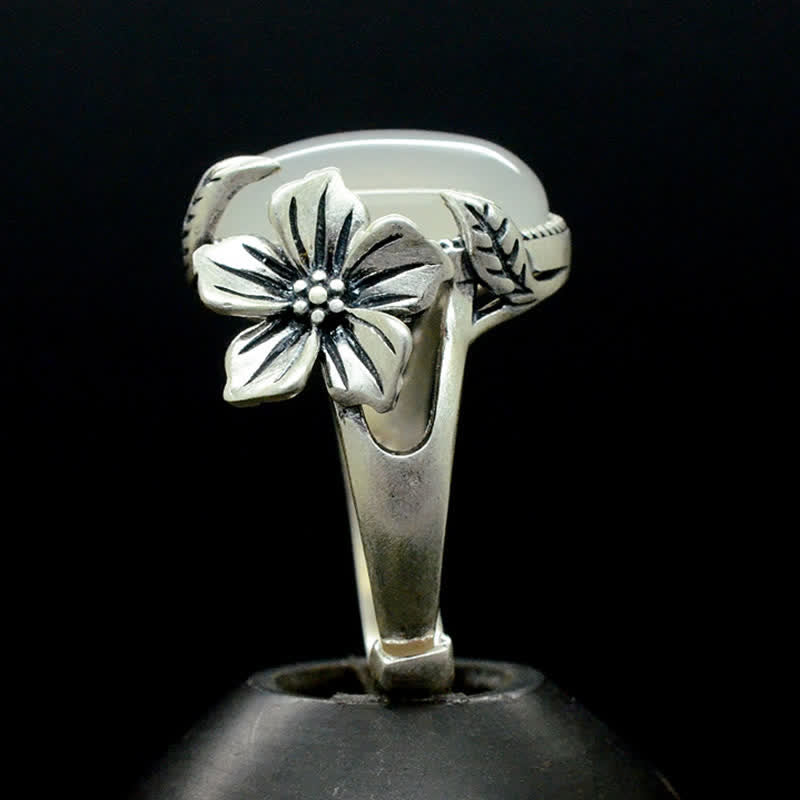 Bague d'harmonie positive en argent sterling 990 et calcédoine prune