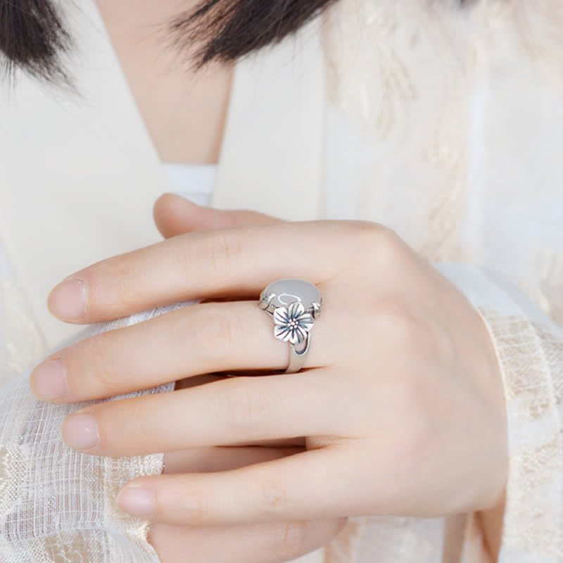 Bague d'harmonie positive en argent sterling 990 et calcédoine prune