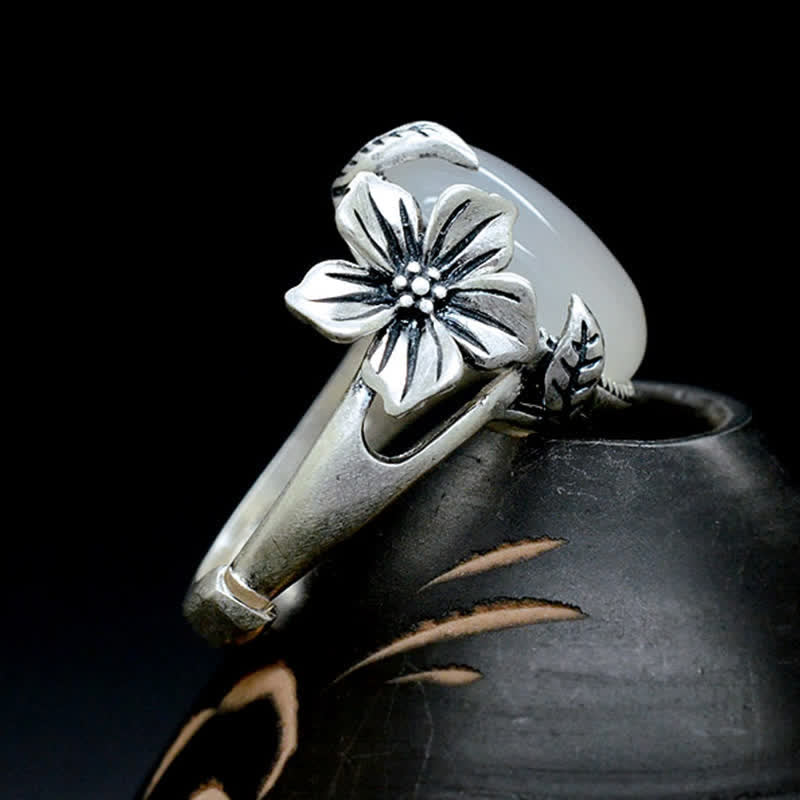 Bague d'harmonie positive en argent sterling 990 et calcédoine prune