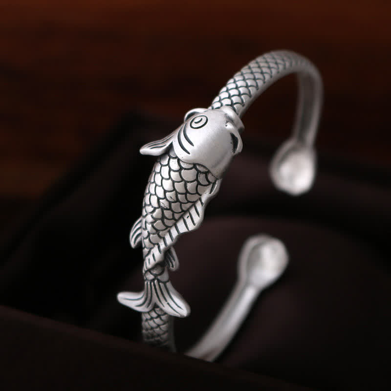 Bracelet poisson koï en argent sterling 990 pour la chance et la prospérité