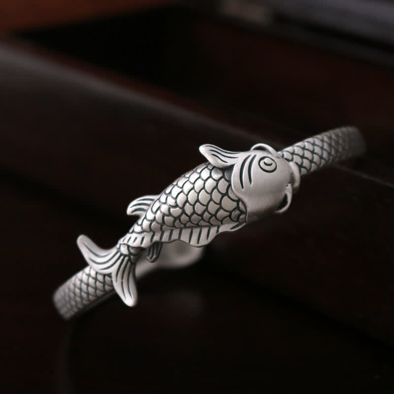 Bracelet poisson koï en argent sterling 990 pour la chance et la prospérité