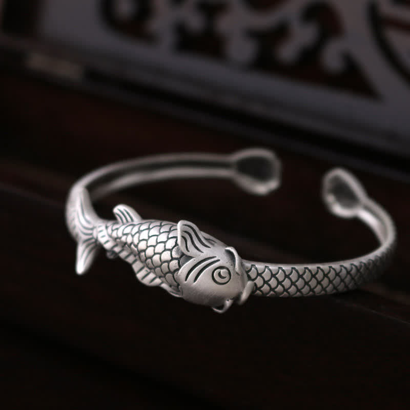 Bracelet poisson koï en argent sterling 990 pour la chance et la prospérité