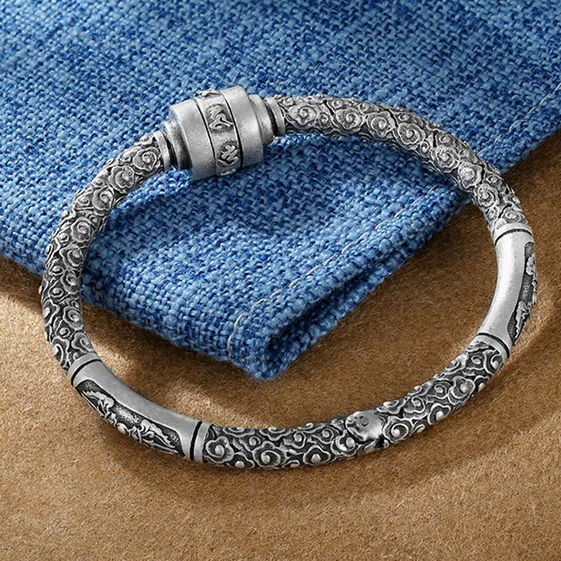 Bracelet jonc créatif en argent sterling 990 Om Mani Padme Hum