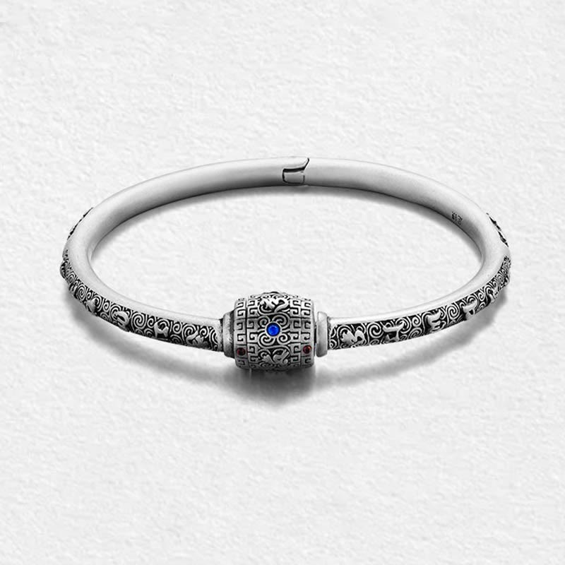 Bracelet jonc créatif en argent sterling 990 Om Mani Padme Hum