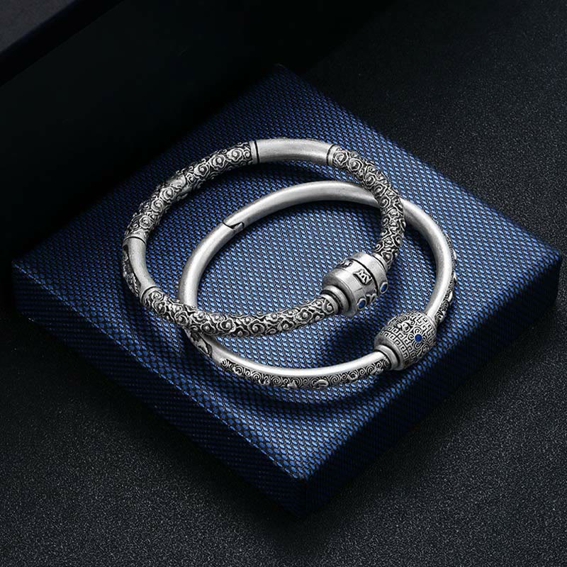 Bracelet jonc créatif en argent sterling 990 Om Mani Padme Hum