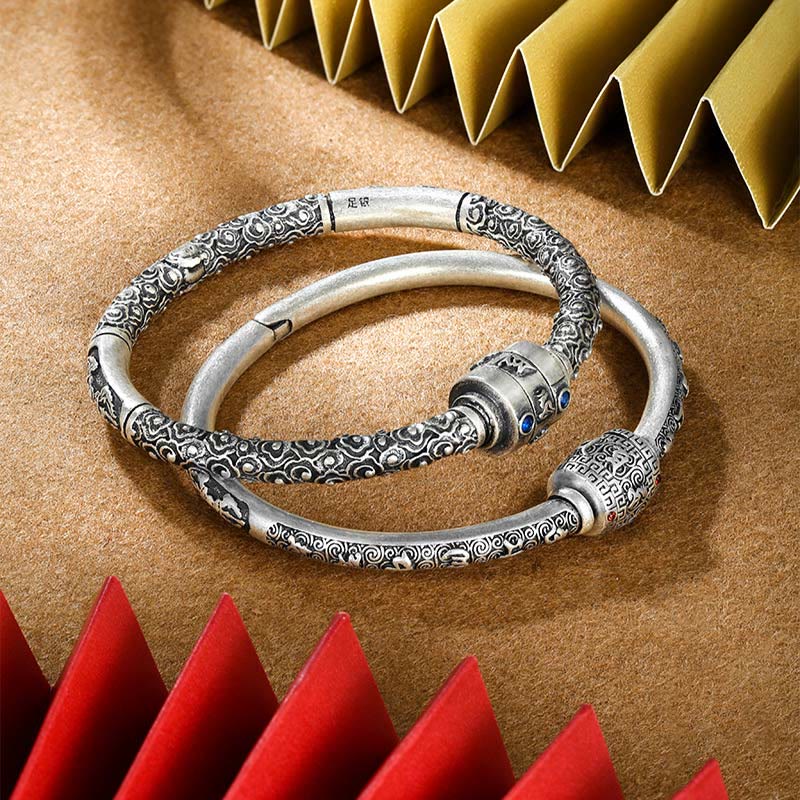 Bracelet jonc créatif en argent sterling 990 Om Mani Padme Hum