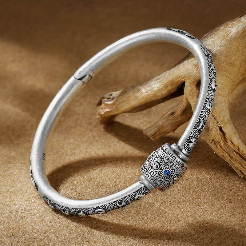 Bracelet jonc créatif en argent sterling 990 Om Mani Padme Hum