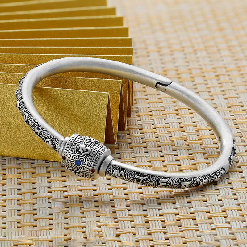 Bracelet jonc créatif en argent sterling 990 Om Mani Padme Hum
