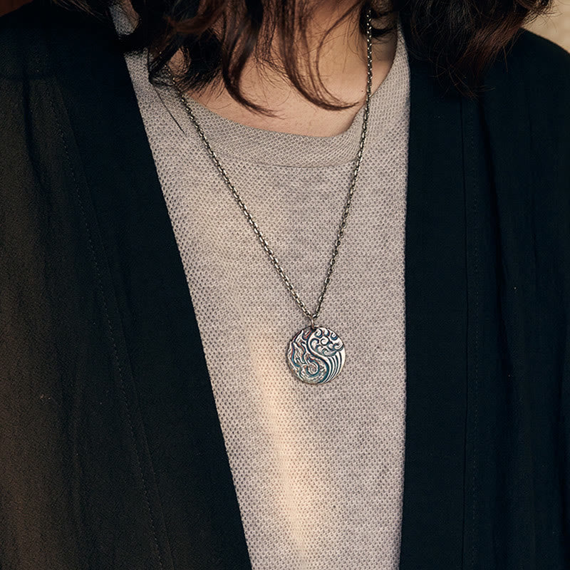 Collier Yin Yang Eau et Feu Équilibre en Argent Sterling 990