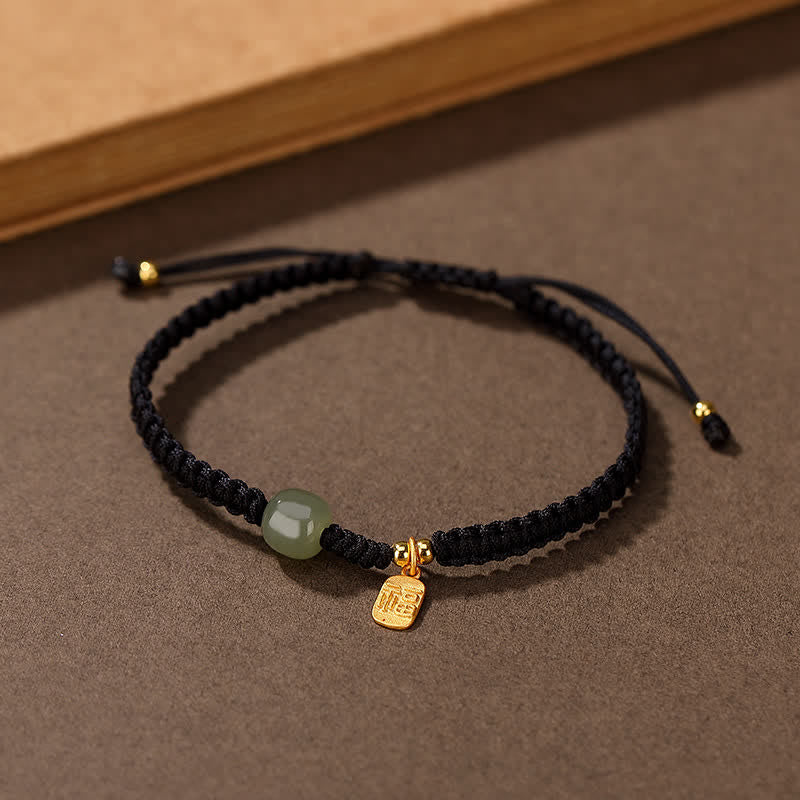 Adjustable 7x8mm Hetian Jade Red String Blessing Bracelet