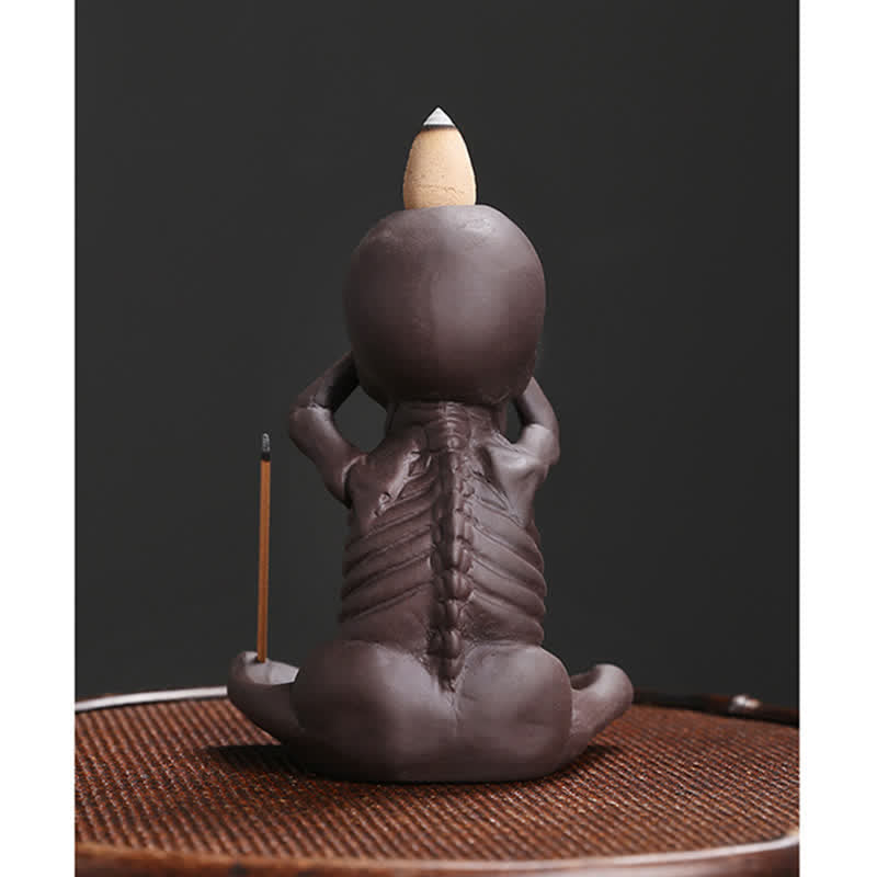 Brûleur d'encens à reflux en argile violette Petit Crâne pour la paix