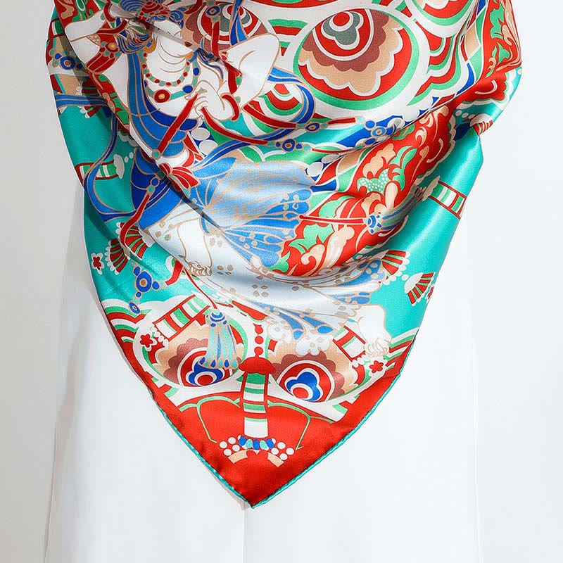 Grade 6A Mulberry Silk Dunhuang Musician Playing Scarf