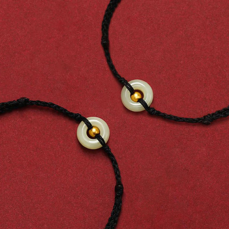 Bracelet porte-bonheur en jade Hetian avec perles d'or 999 et boucle de paix