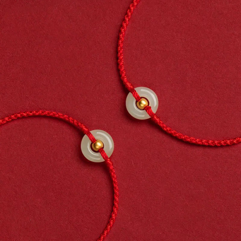 Bracelet porte-bonheur en jade Hetian avec perles d'or 999 et boucle de paix