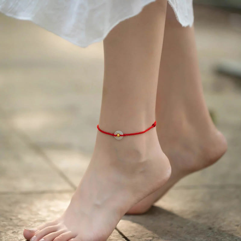 Bracelet porte-bonheur en jade Hetian avec perles d'or 999 et boucle de paix