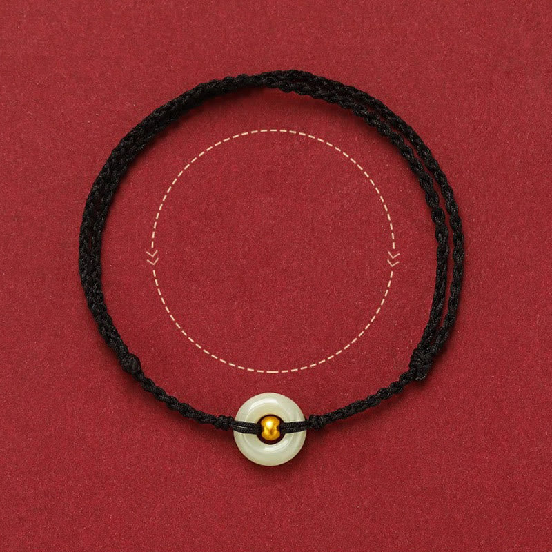 Bracelet porte-bonheur en jade Hetian avec perles d'or 999 et boucle de paix