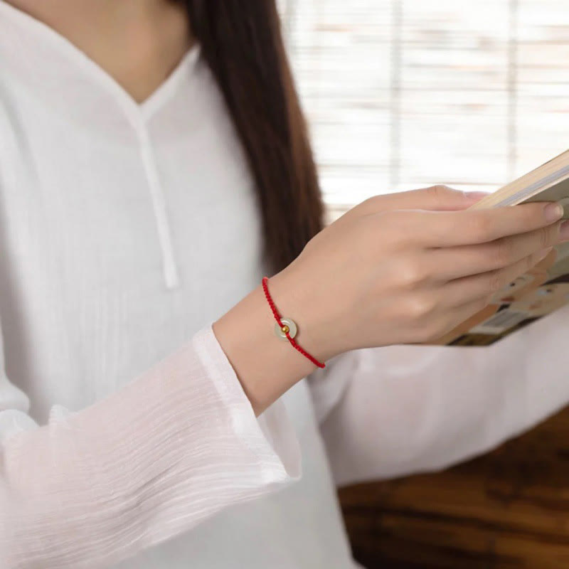 Bracelet porte-bonheur en jade Hetian avec perles d'or 999 et boucle de paix