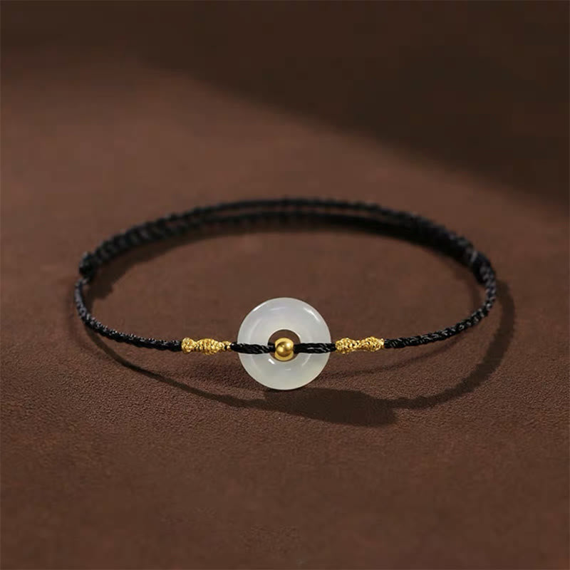 Bracelet porte-bonheur en jade Hetian avec perles d'or 999 et boucle de paix