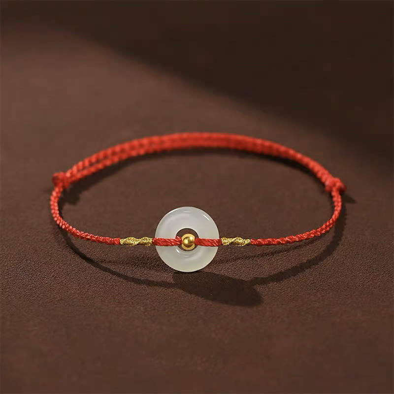 Bracelet porte-bonheur en jade Hetian avec perles d'or 999 et boucle de paix