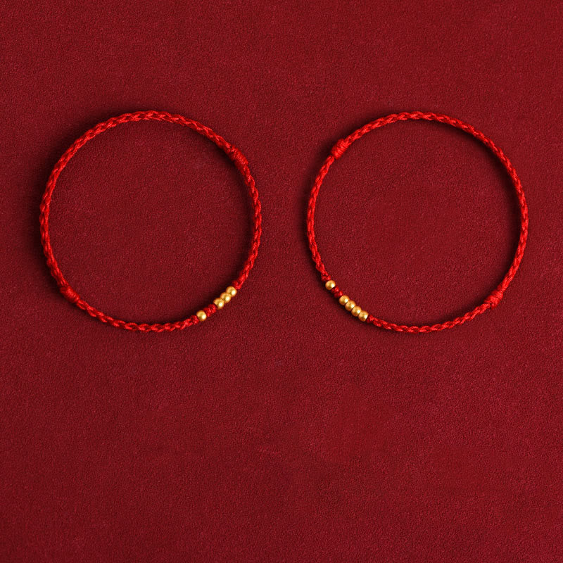 Bracelet de protection en fil rouge avec perles en or 999 pour couples